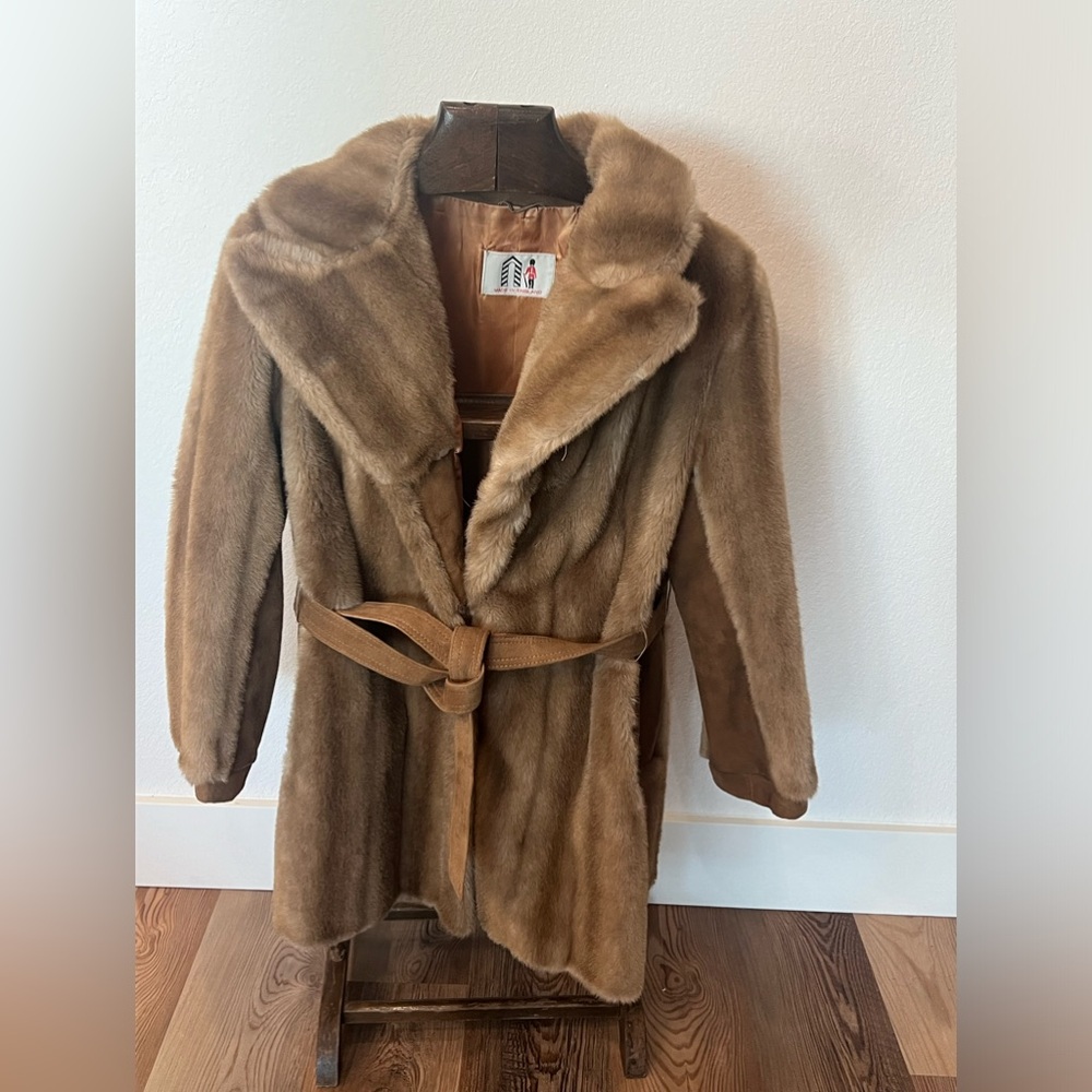 Vintage Leather and Faux Fur Coat Made in England Women’s Large